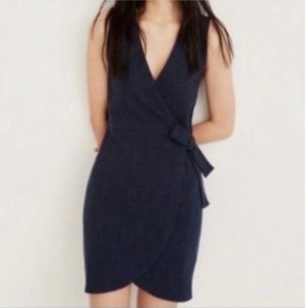MADEWELL | Texture & Thread - Navy Blue Sleeveless V-Neck Faux Wrap Dress Med